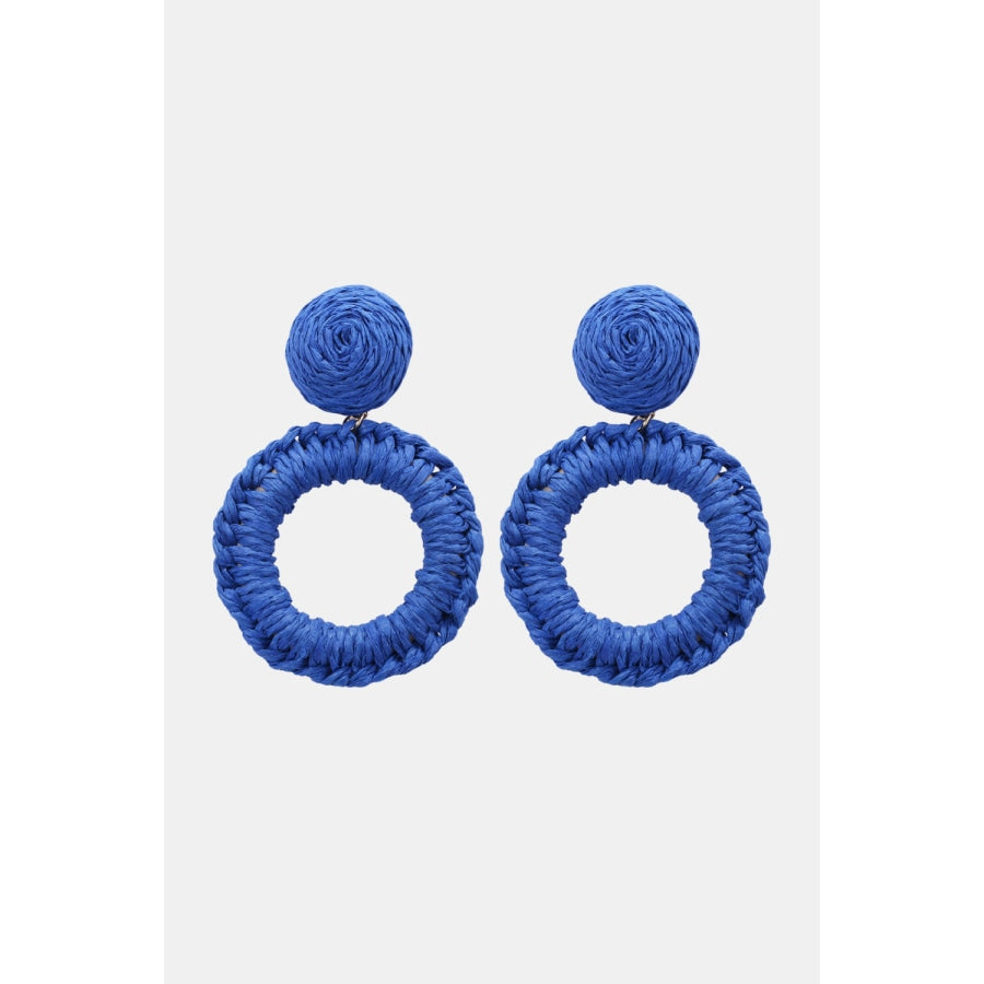 Round Shape Raffia Grass Dangle Earrings Cobalt Blue / One Size