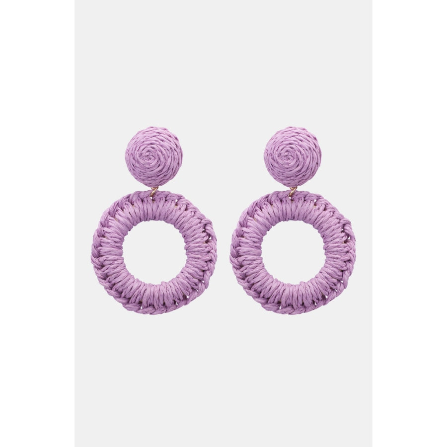 Round Shape Raffia Grass Dangle Earrings Lavender / One Size