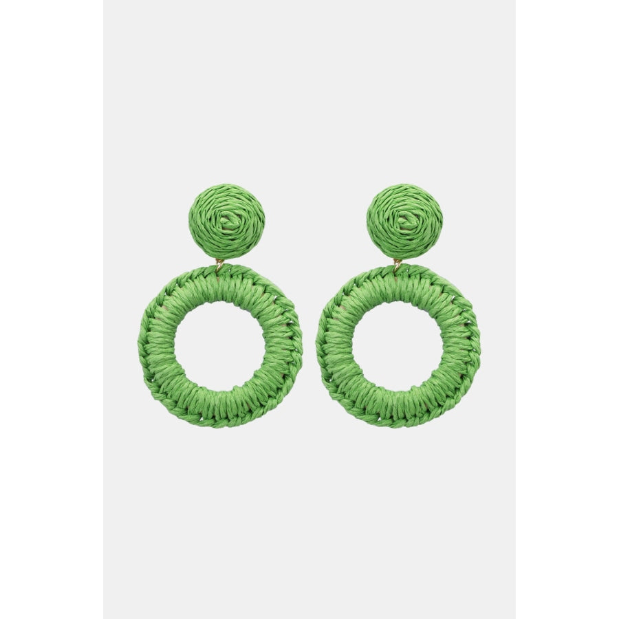 Round Shape Raffia Grass Dangle Earrings Mid Green / One Size