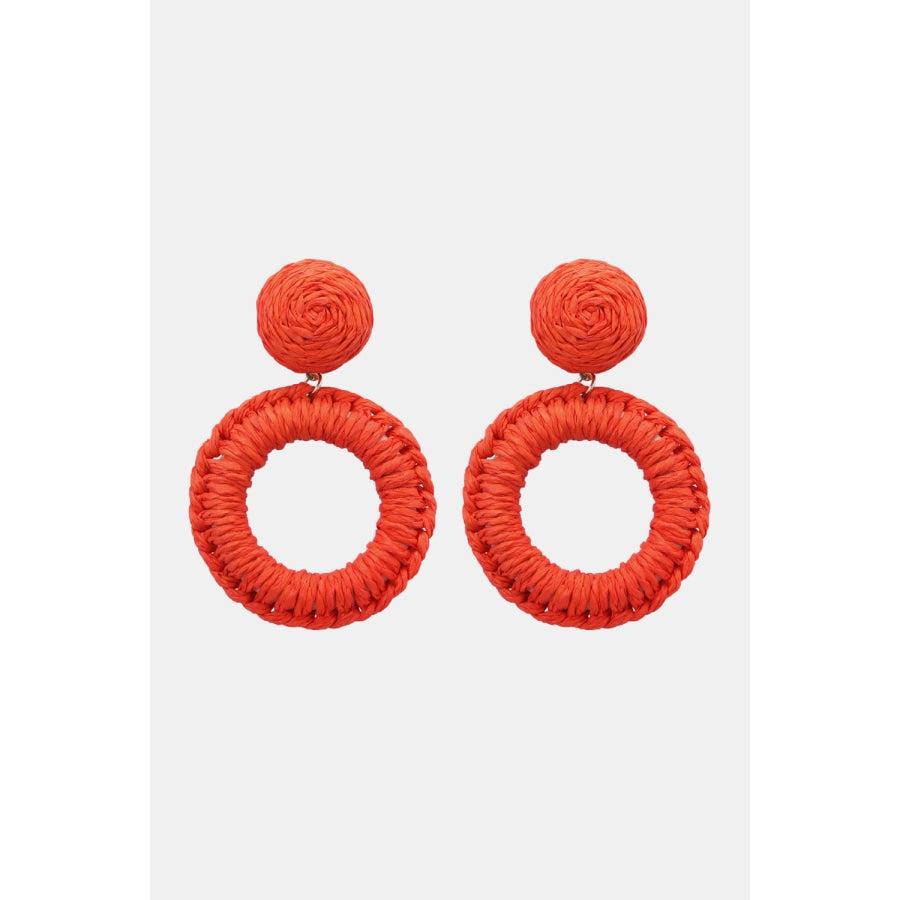 Round Shape Raffia Grass Dangle Earrings Orange / One Size