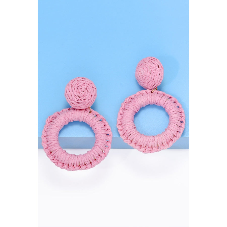 Round Shape Raffia Grass Dangle Earrings