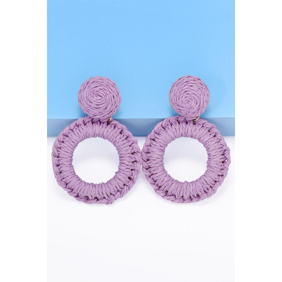 Round Shape Raffia Grass Dangle Earrings