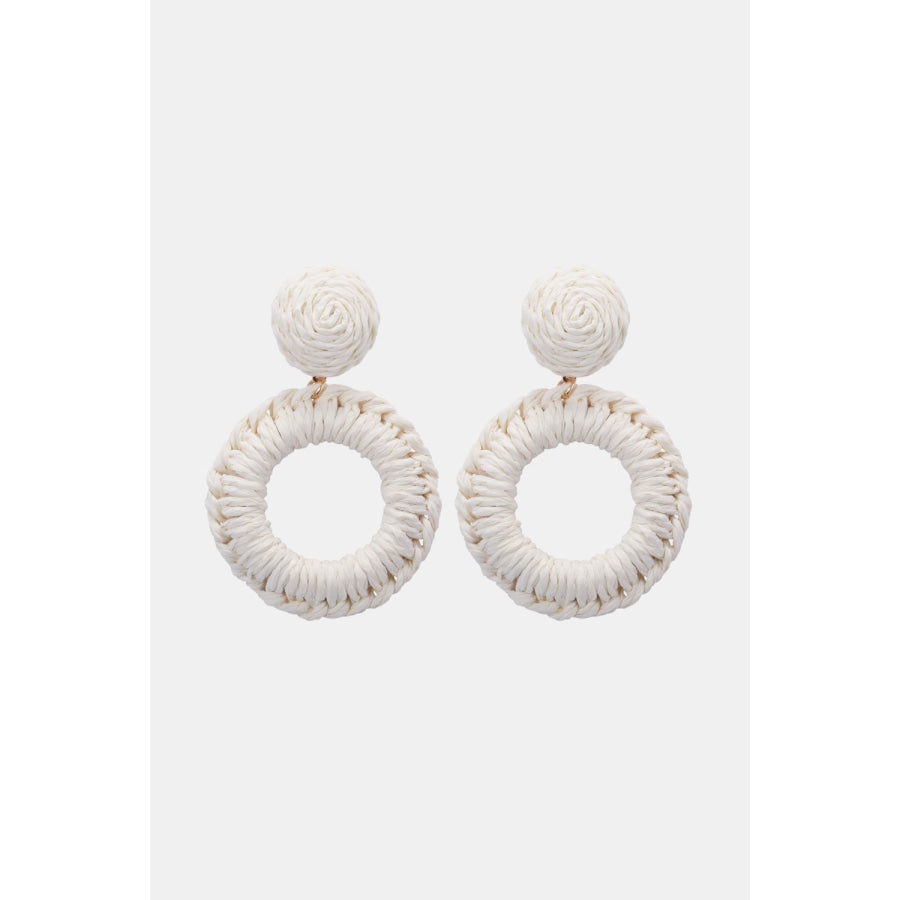 Round Shape Raffia Grass Dangle Earrings White / One Size