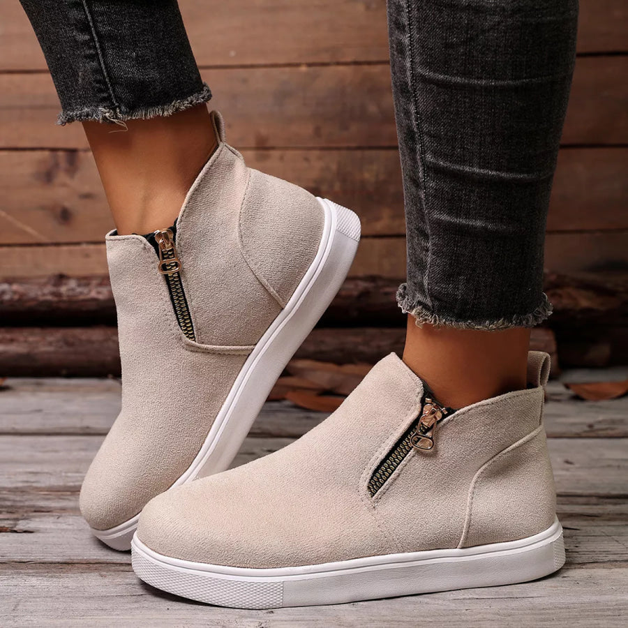 Round Toe Ankle Boots Beige / 36 Apparel and Accessories