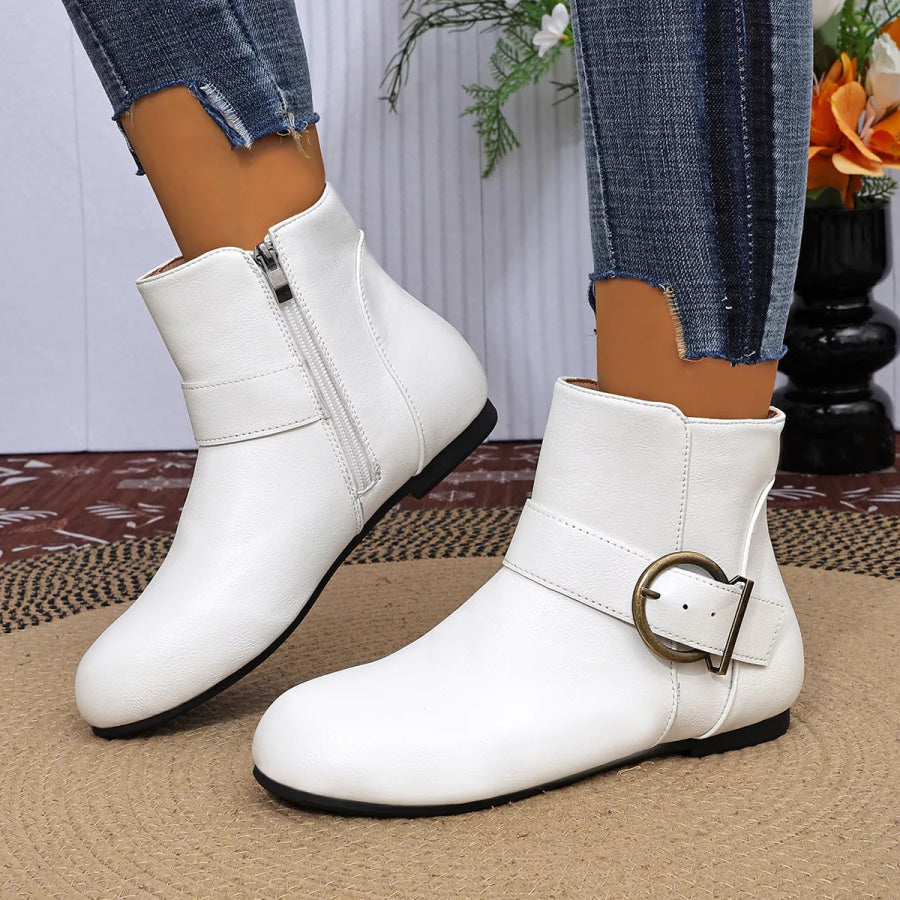 Round Toe Ankle Boots White / 36 Apparel and Accessories