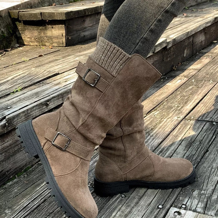 Round Toe Block Heel Boots Apparel and Accessories