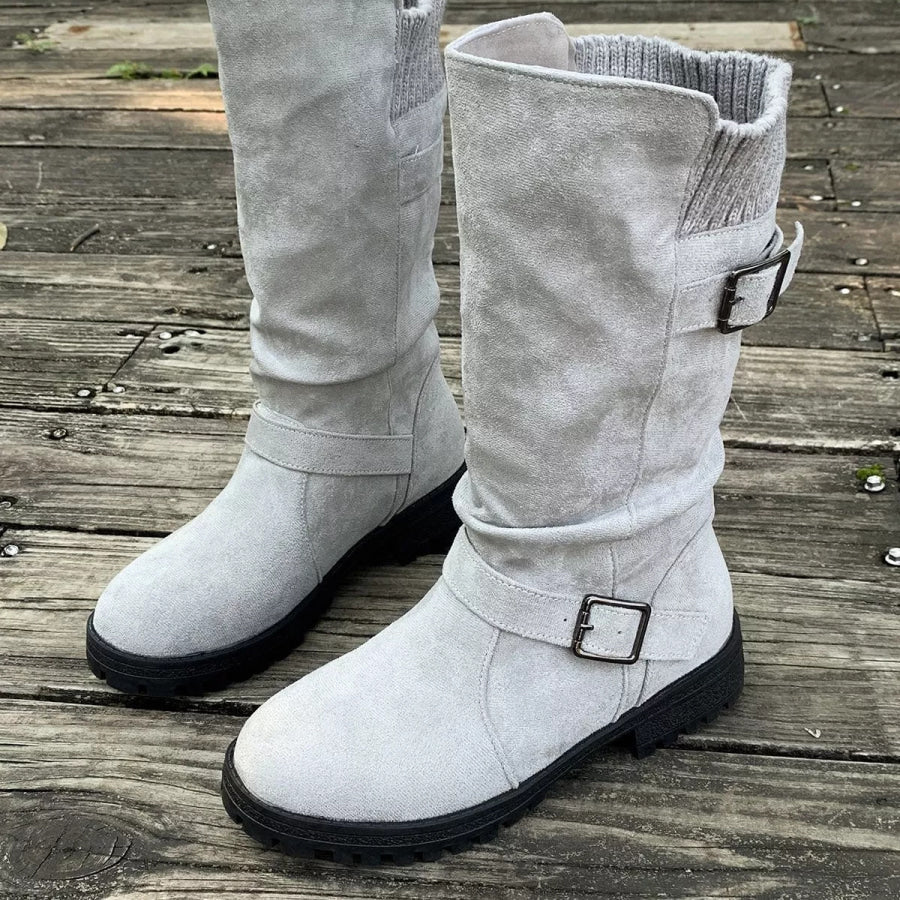 Round Toe Block Heel Boots Apparel and Accessories