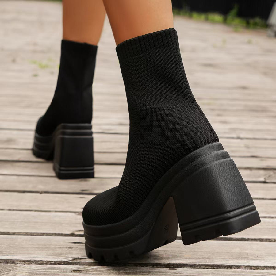 Round Toe Block Heel Boots Apparel and Accessories