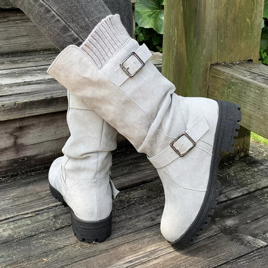 Round Toe Block Heel Boots Apparel and Accessories