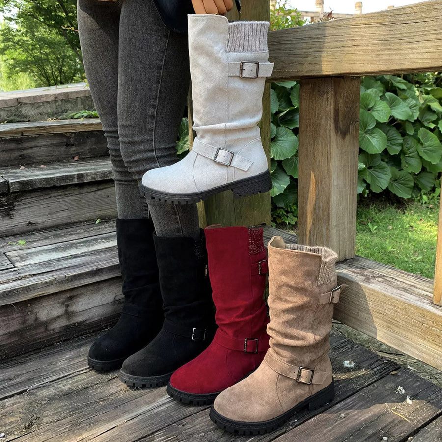 Round Toe Block Heel Boots Apparel and Accessories