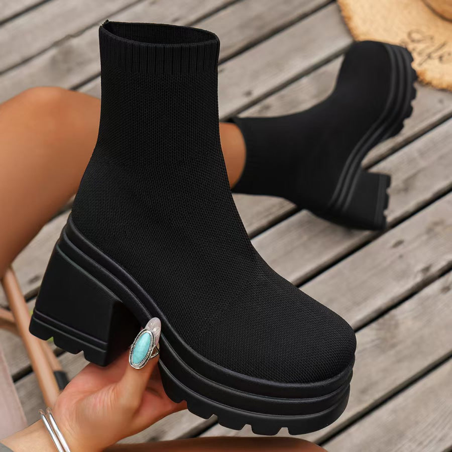 Round Toe Block Heel Boots Apparel and Accessories