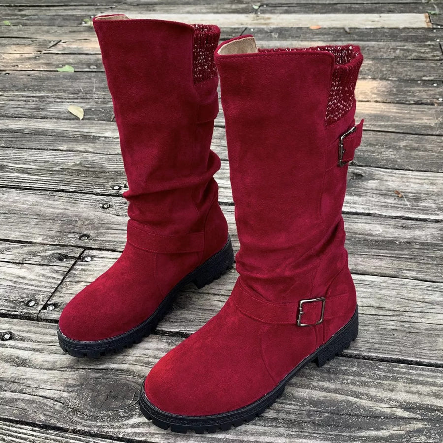 Round Toe Block Heel Boots Apparel and Accessories