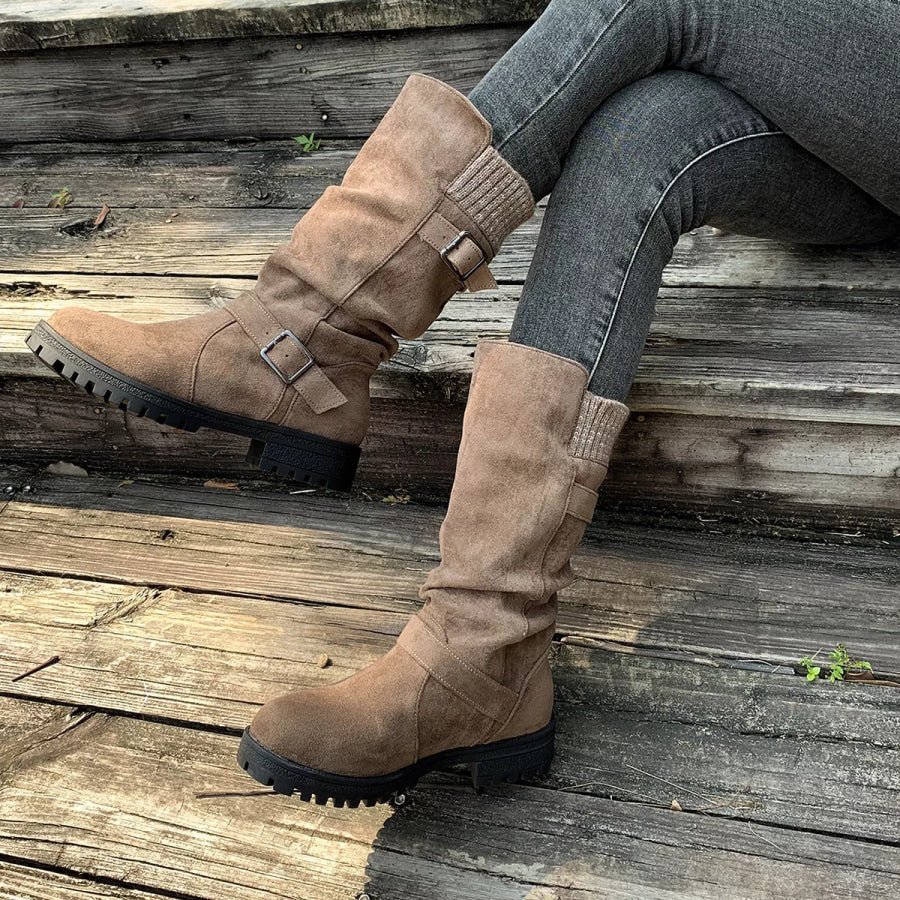 Round Toe Block Heel Boots Apparel and Accessories