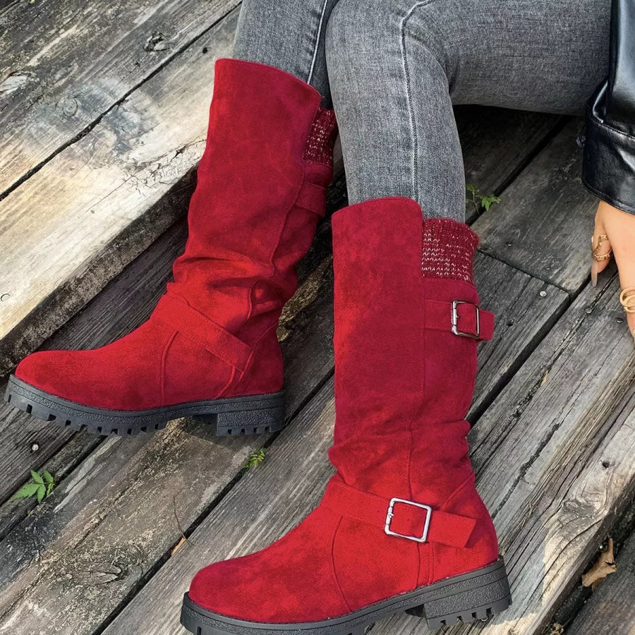 Round Toe Block Heel Boots Apparel and Accessories
