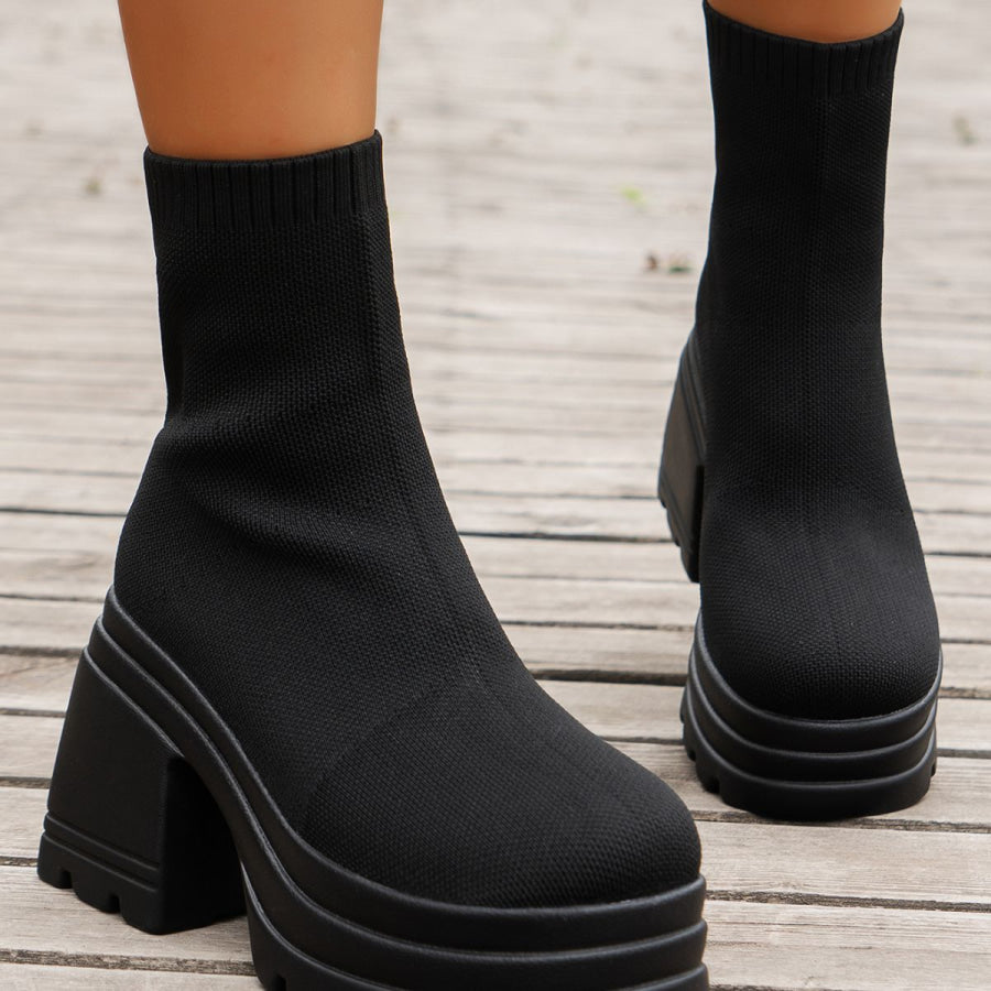 Round Toe Block Heel Boots Apparel and Accessories