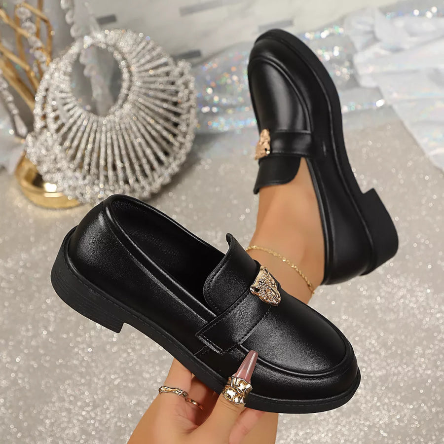 Round Toe Block Heel Loafers Apparel and Accessories