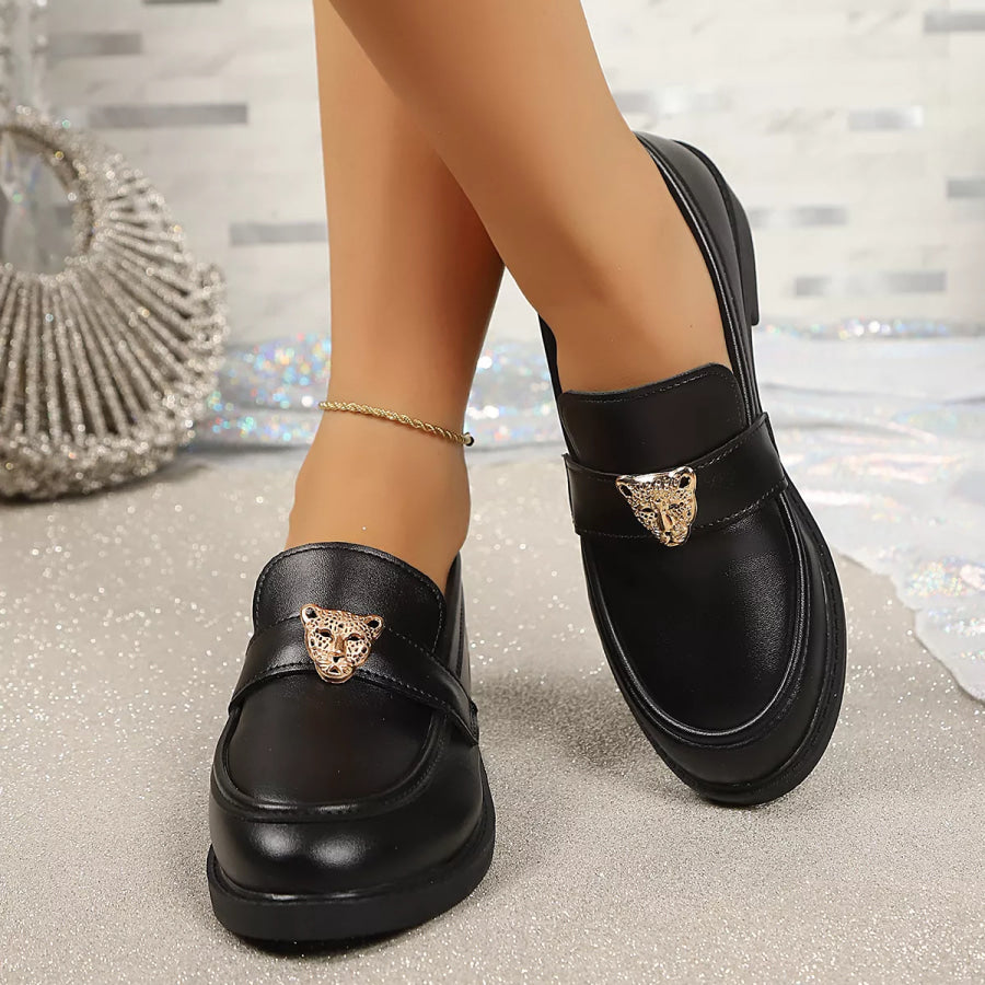 Round Toe Block Heel Loafers Apparel and Accessories