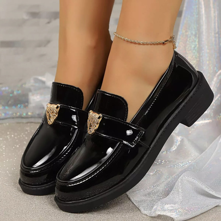 Round Toe Block Heel Loafers Black / 35 Apparel and Accessories