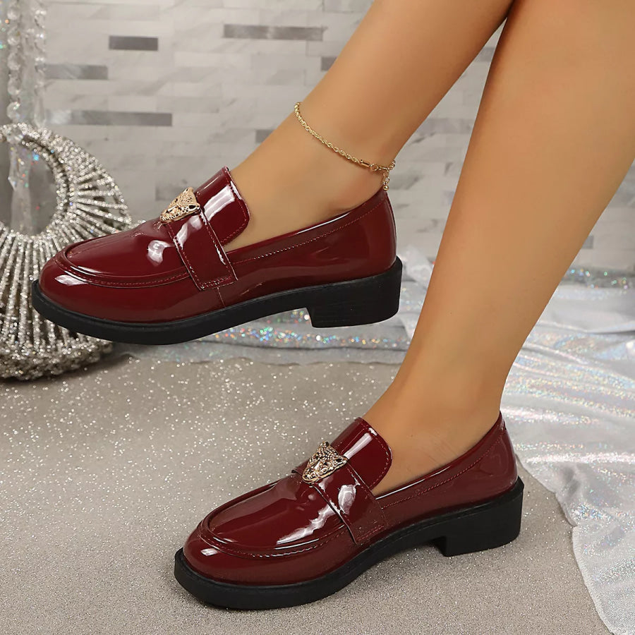 Round Toe Block Heel Loafers Burgundy / 35 Apparel and Accessories