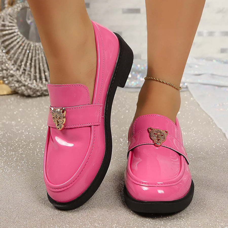 Round Toe Block Heel Loafers Pink / 35 Apparel and Accessories