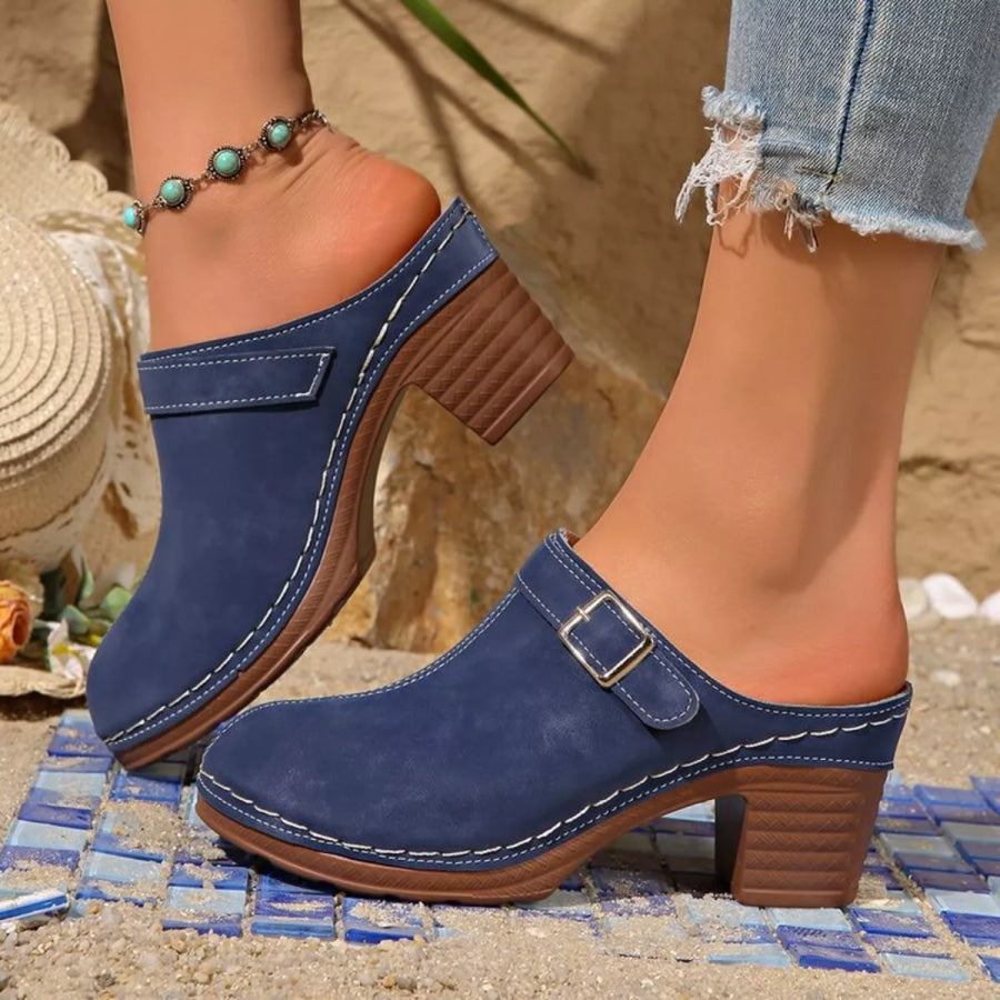 Round Toe Block Heel Sandals Blue / 36 Apparel and Accessories