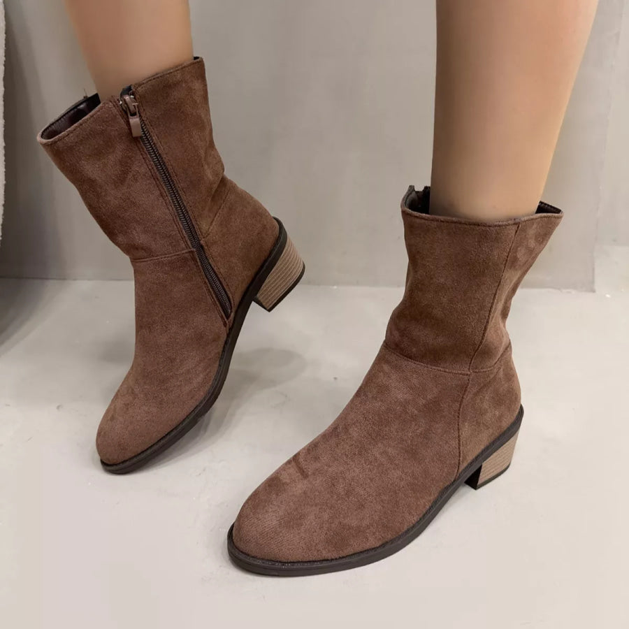 Round Toe Block Heels Ankle Boots Apparel and Accessories