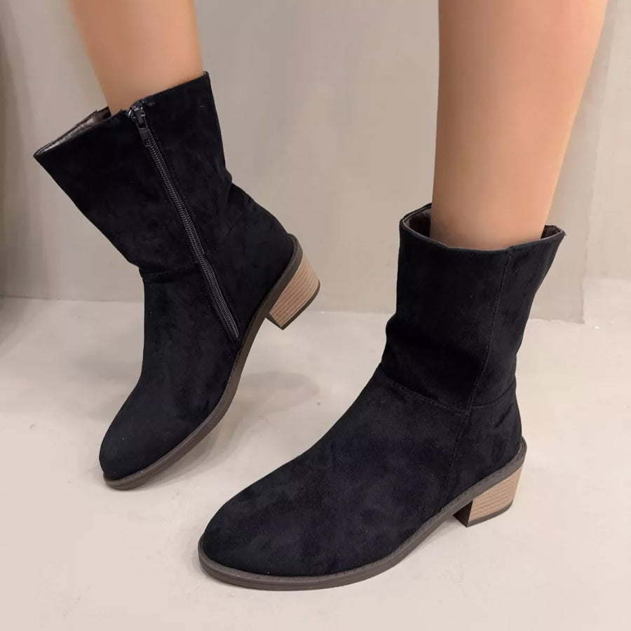 Round Toe Block Heels Ankle Boots Apparel and Accessories