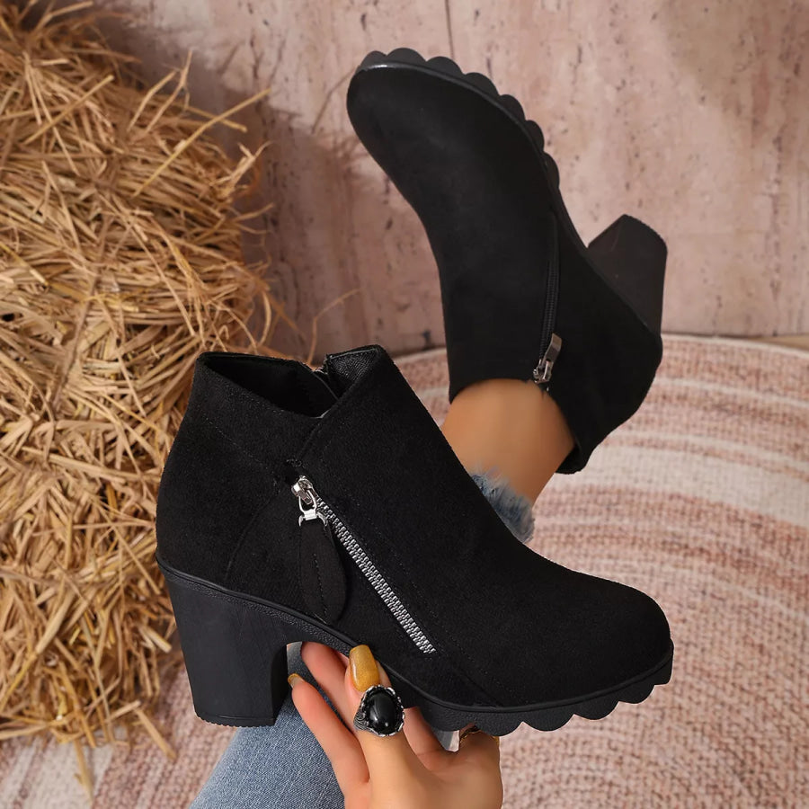Round Toe Block Heels Boots Apparel and Accessories