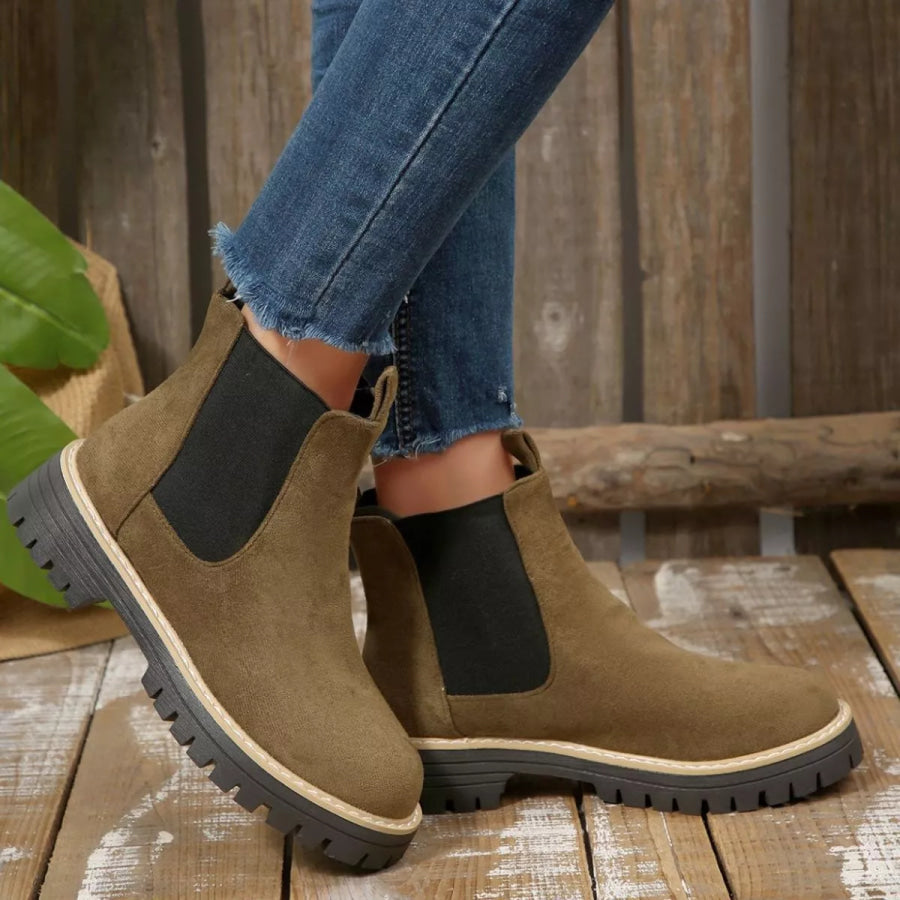 Round Toe Block Heels Boots Apparel and Accessories