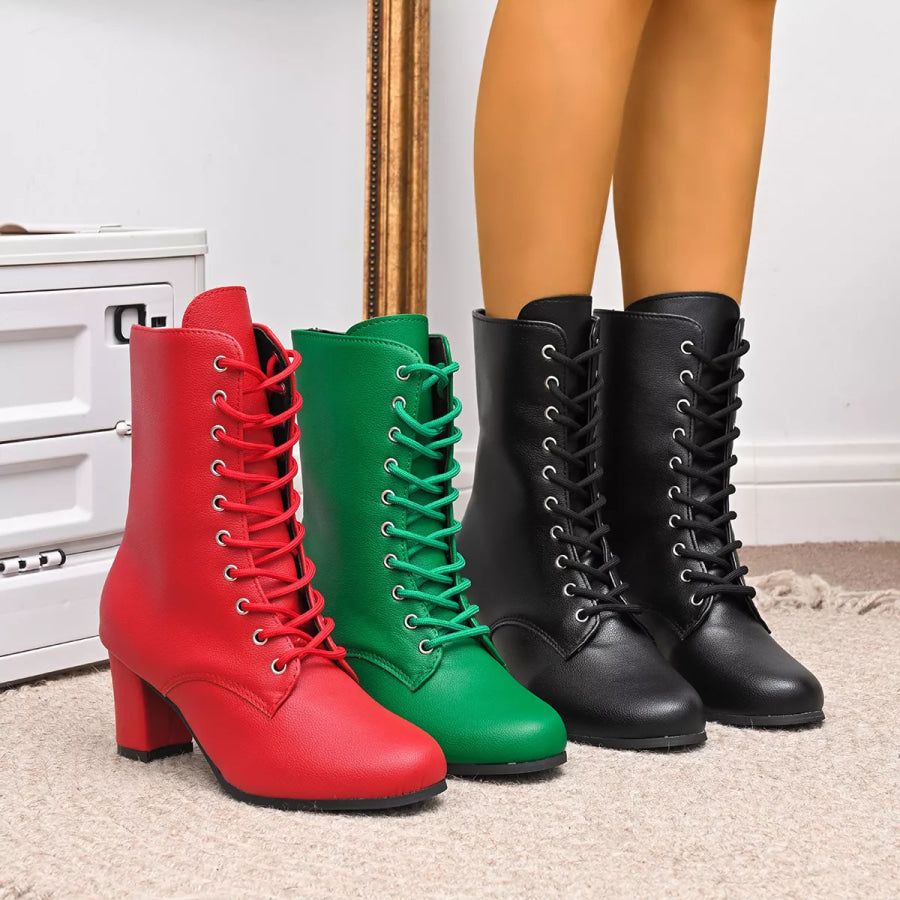 Round Toe Block Heels Boots Apparel and Accessories