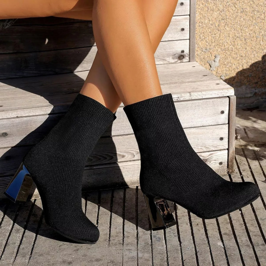 Round Toe Block Heels Boots Apparel and Accessories