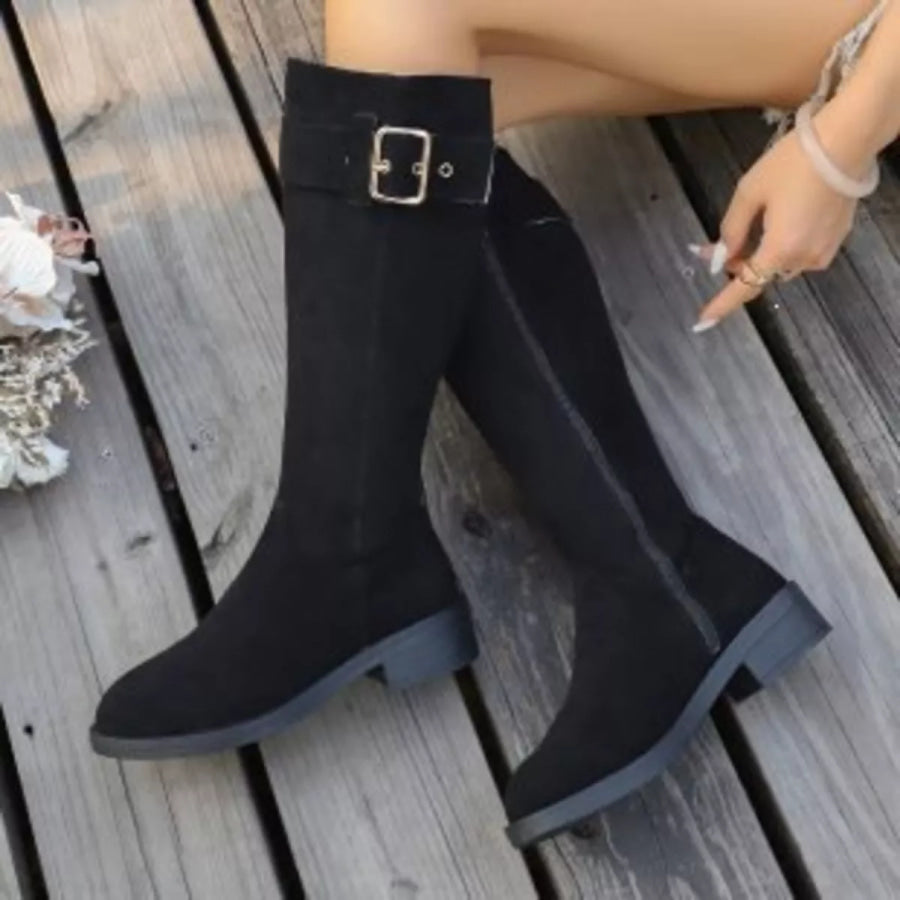 Round Toe Block Heels Boots Apparel and Accessories
