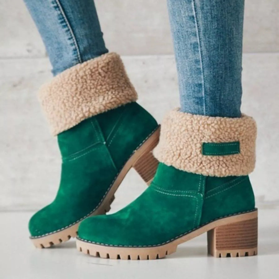 Round Toe Block Heels Boots Apparel and Accessories