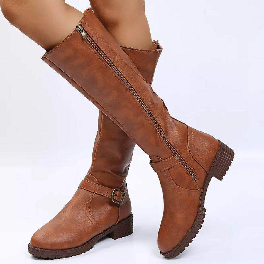 Round Toe Block Heels Boots Apparel and Accessories