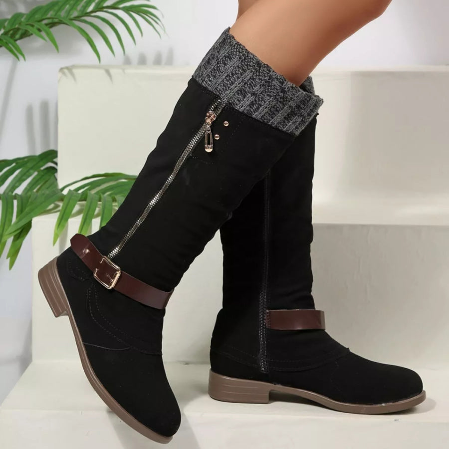 Round Toe Block Heels Boots Apparel and Accessories