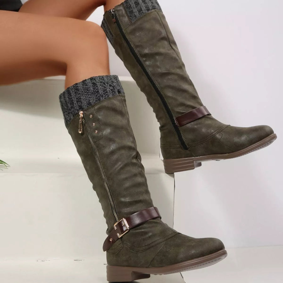 Round Toe Block Heels Boots Apparel and Accessories