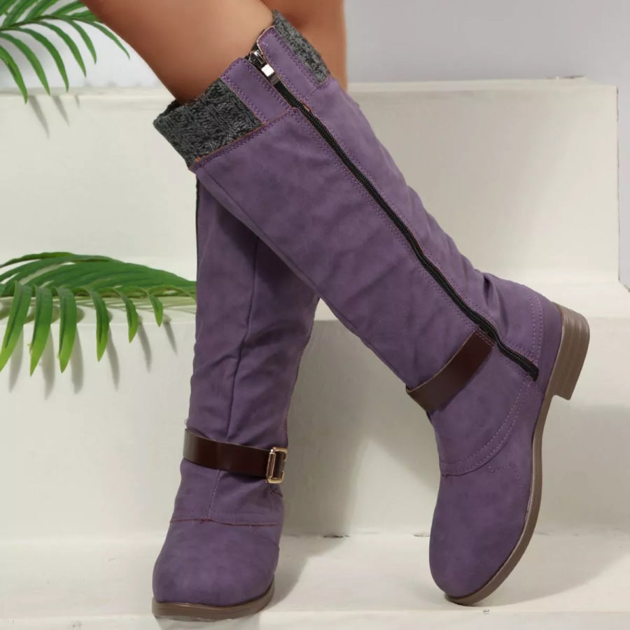 Round Toe Block Heels Boots Apparel and Accessories