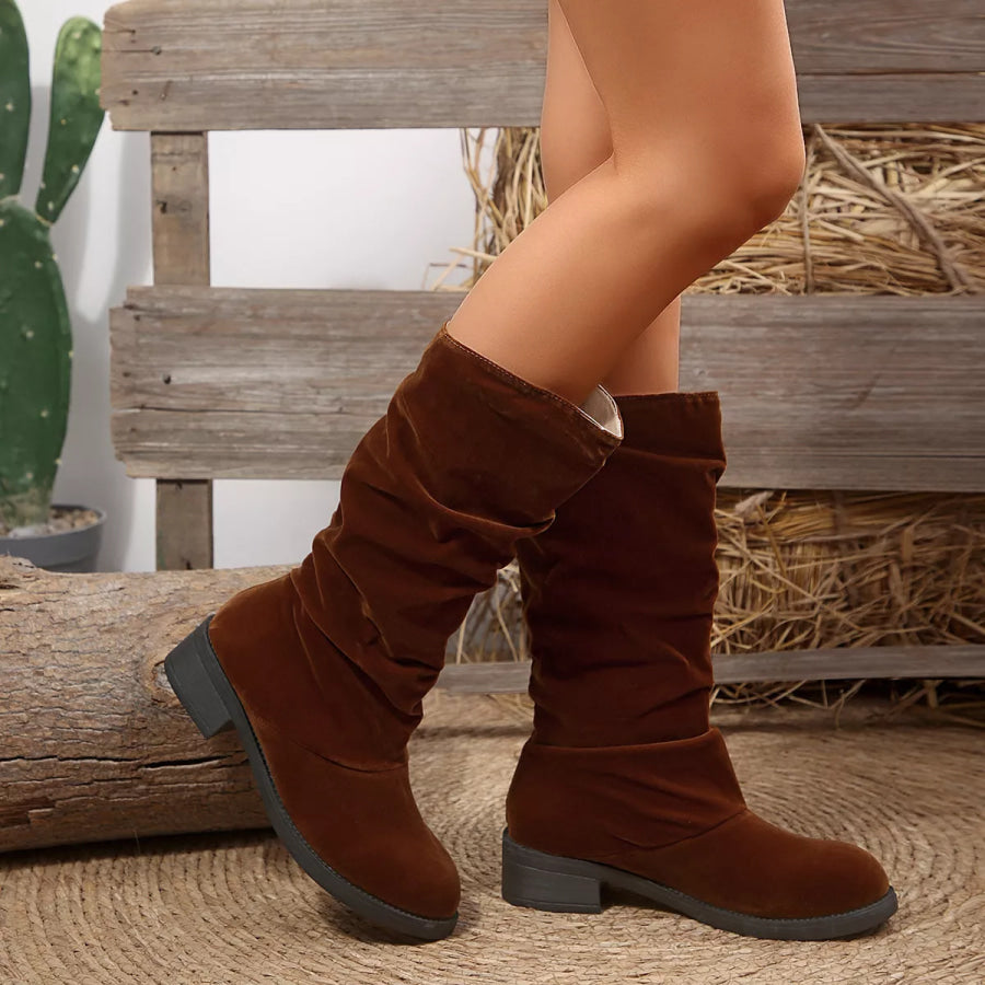 Round Toe Block Heels Boots Apparel and Accessories