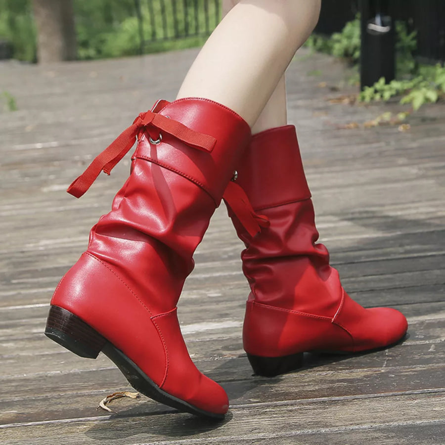 Round Toe Block Heels Boots Apparel and Accessories