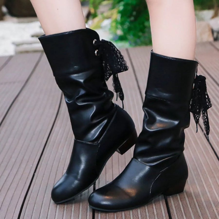 Round Toe Block Heels Boots Apparel and Accessories