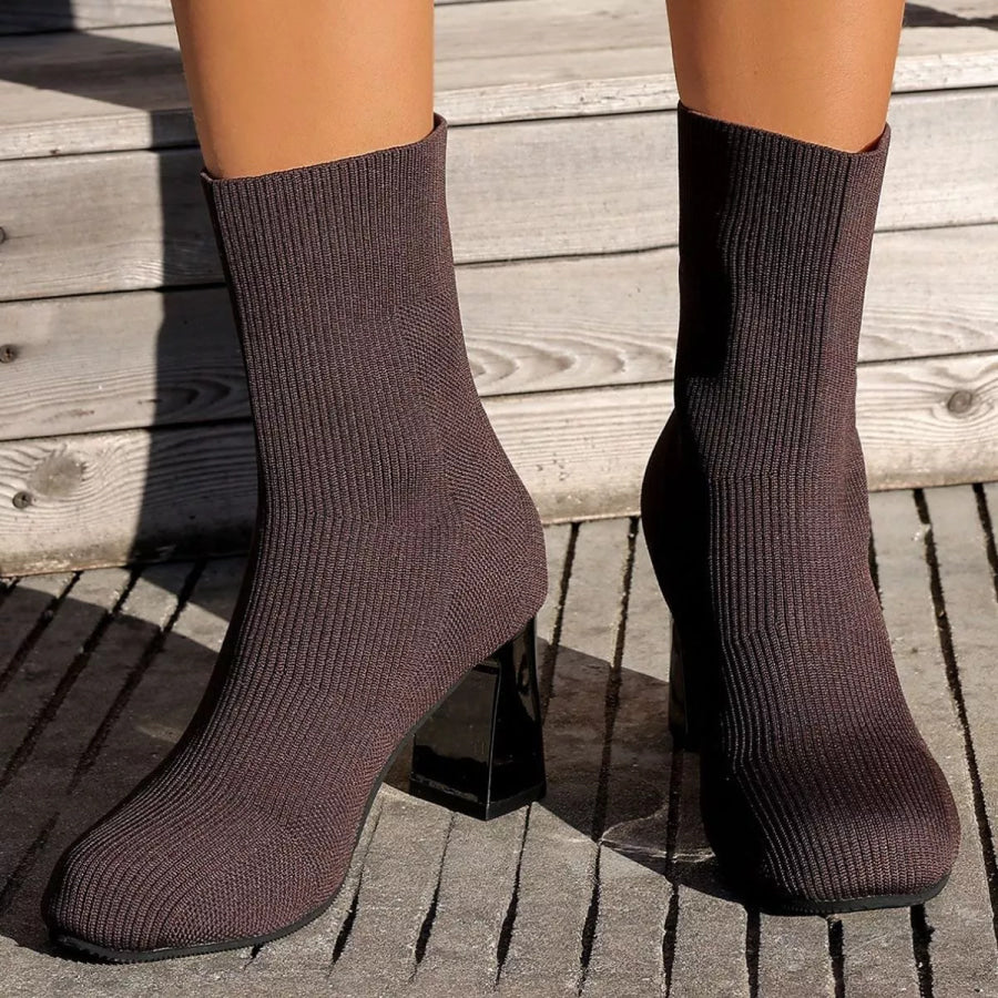 Round Toe Block Heels Boots Apparel and Accessories