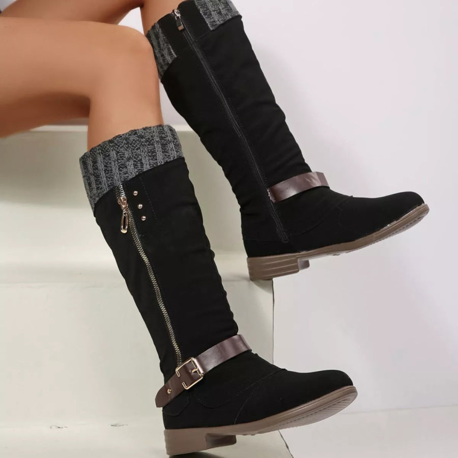 Round Toe Block Heels Boots Apparel and Accessories