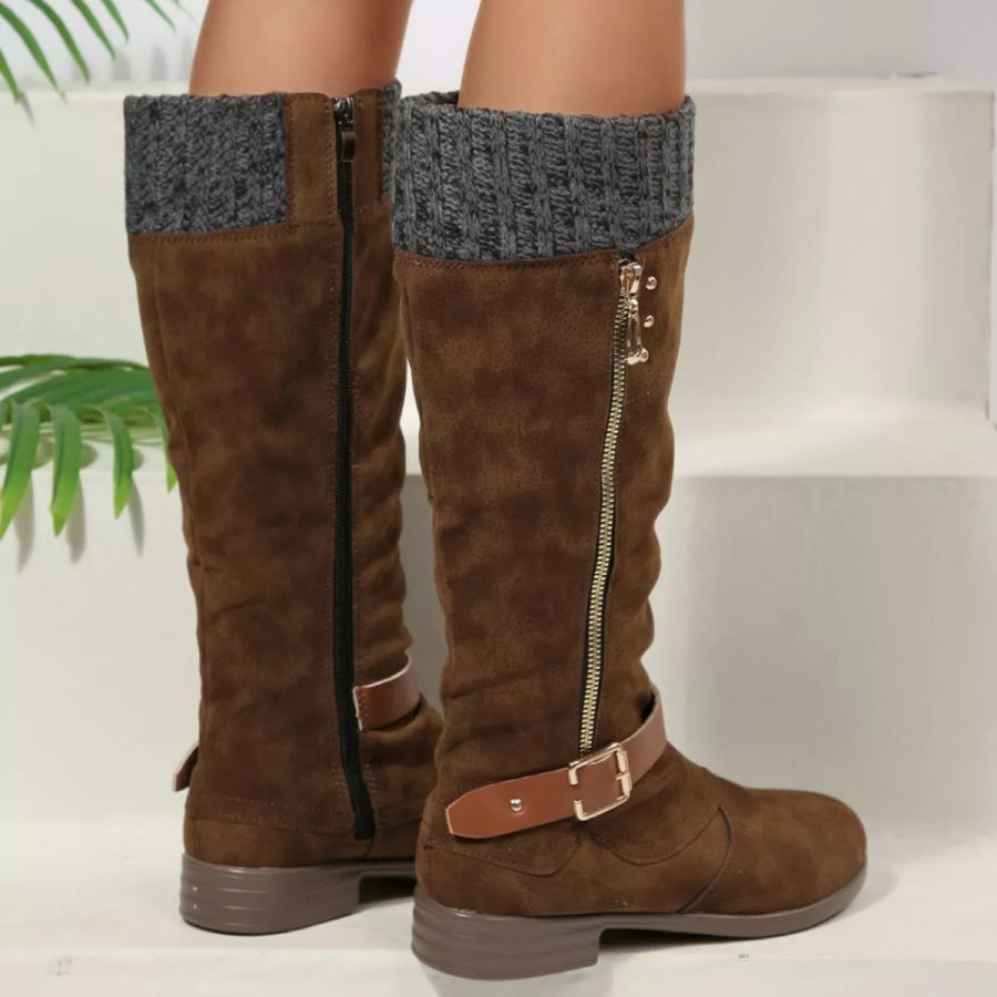 Round Toe Block Heels Boots Apparel and Accessories