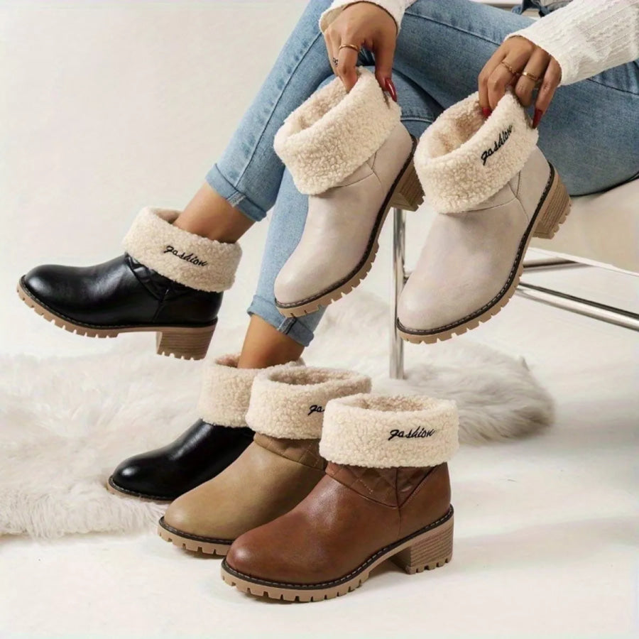 Round Toe Block Heels Boots Apparel and Accessories