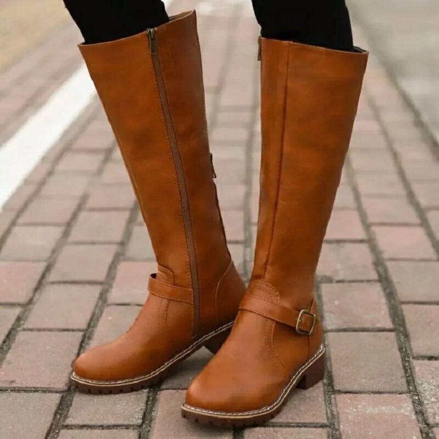 Round Toe Block Heels Boots Apparel and Accessories