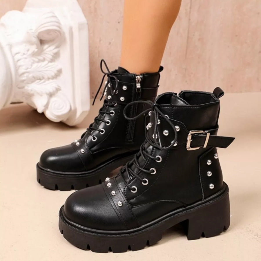 Round Toe Block Heels Boots Apparel and Accessories
