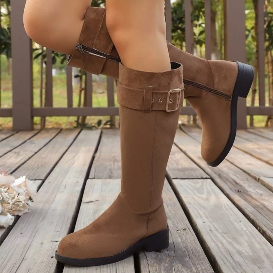 Round Toe Block Heels Boots Apparel and Accessories