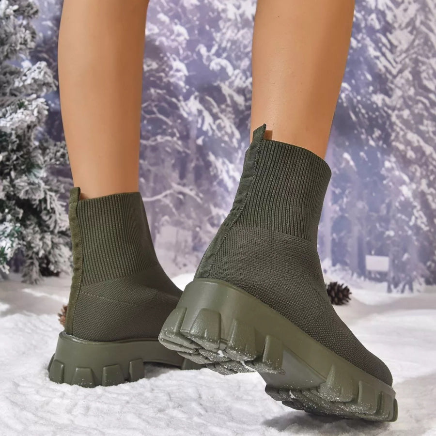 Round Toe Block Heels Boots Apparel and Accessories
