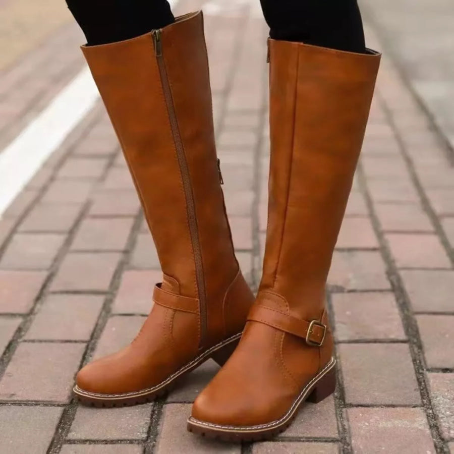 Round Toe Block Heels Boots Apparel and Accessories