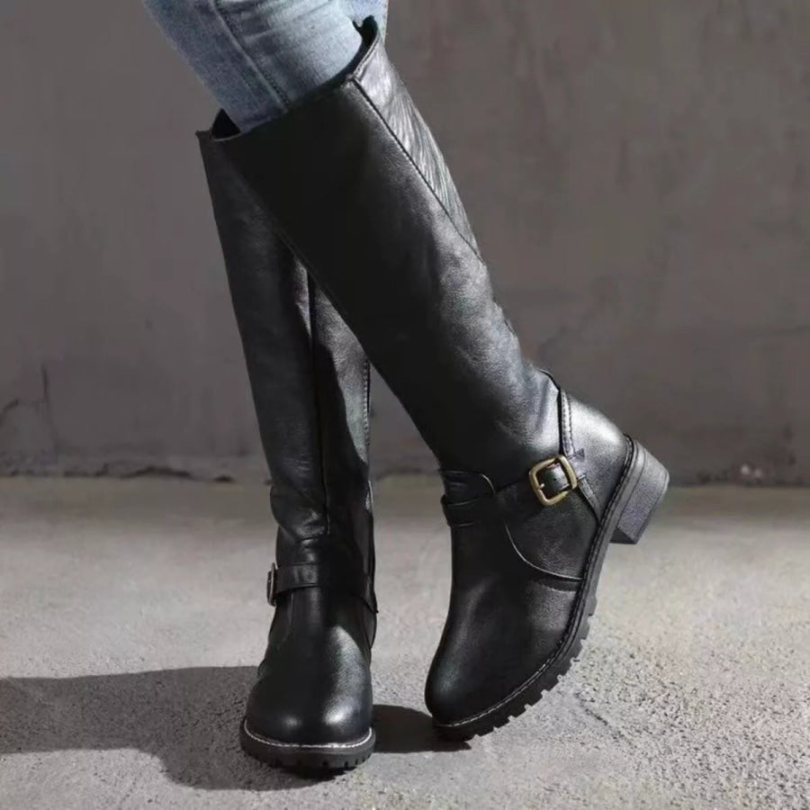 Round Toe Block Heels Boots Apparel and Accessories